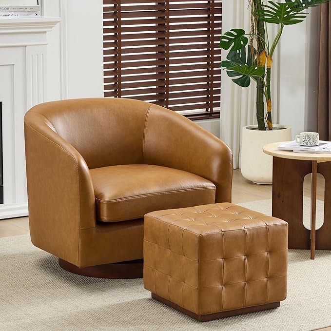 Bennett Genuine Leather Swivel Barrel Chair 2709177170