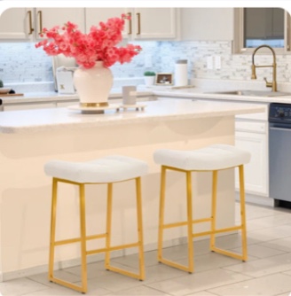 24" Modern Backless Saddle Counter Height Bar Stools With Metal Frame 