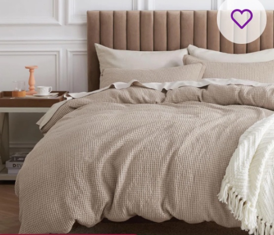 Bedsure Luxury Soft 100% Cotton Waffle Weave Plaid Duvet Cover