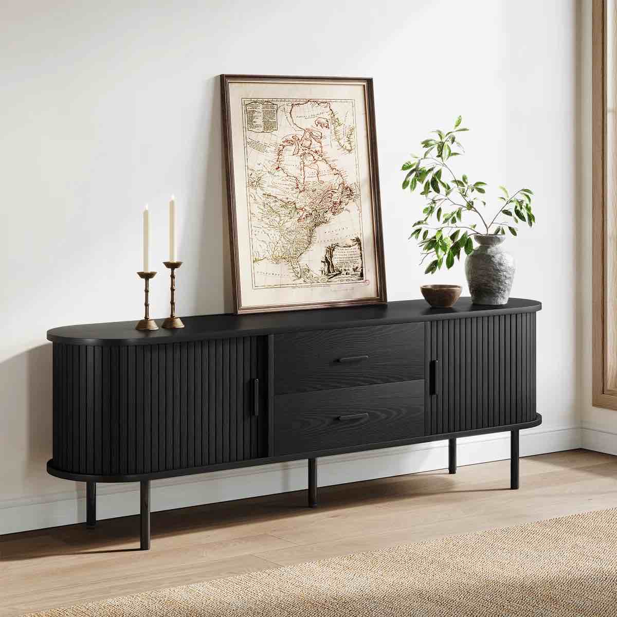 70" Mid-century Modern Low Console Cabinet