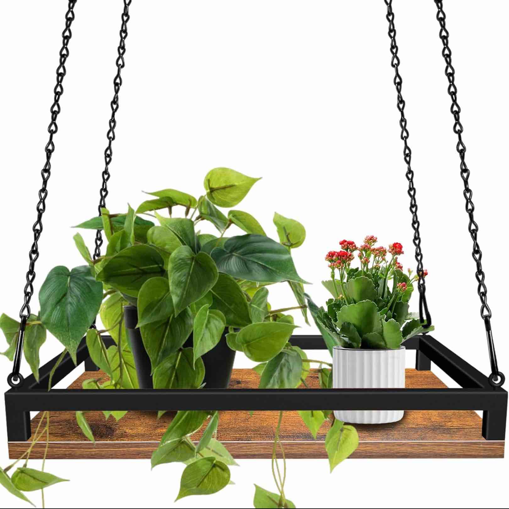 Plant Hanger Indoor, 16" Wooden Hanging Plant Holder with Metal Frame Large Hanging Planter for Indoor Plants Load 50LB Hanging Plant 