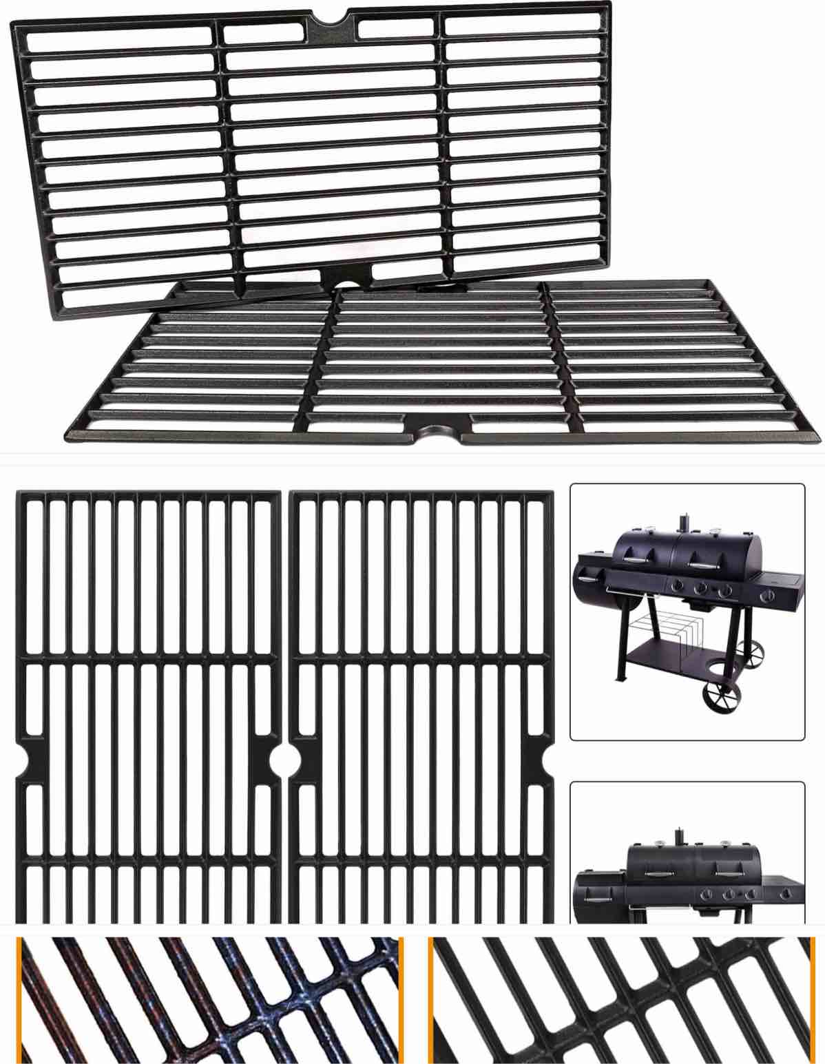 GRISUN Grill Grates for Oklahoma Joe's Longhorn Combo Grill, Heavy Duty Cast Iron Grill Grids for Oklahom