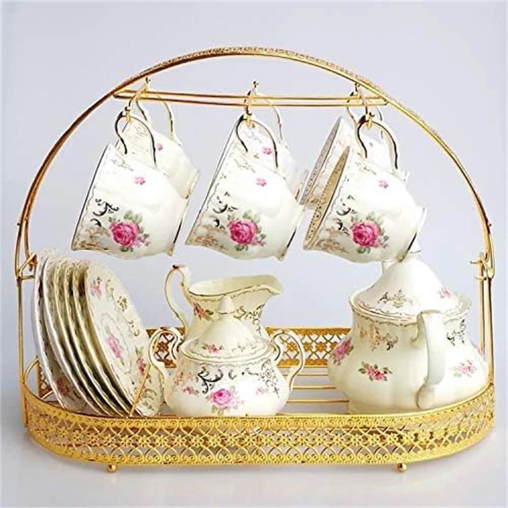 Mug Holder Coffee Cup Rack Stand Dishes Organizer Wrought Iron Drainer Storage Drying Rack For Counter Cabinet Table Kitchen Restaurant Office (Gold A)