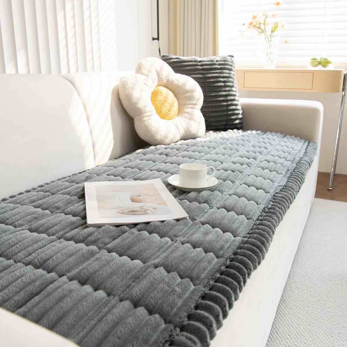 Soft Corduroy Box Cushion Sofa Slipcover