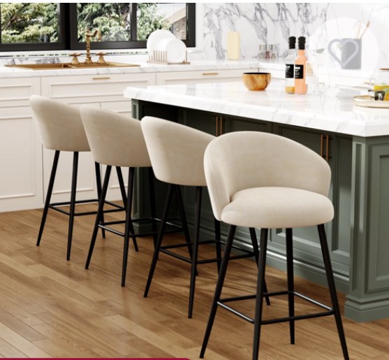 Upholstered Counter Stool With Metal Frame (Set of 4)