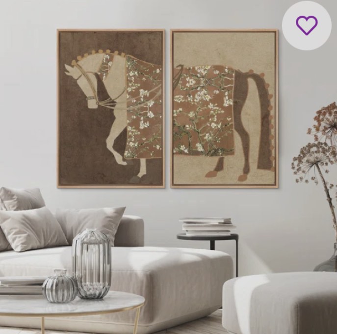 Abstract Beige Horse Moody Flower Vintage Antique Retro Rustic Wall  36H X 24W