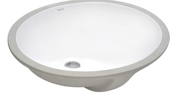 White Ceramic Oval Undermount Bathroom Sink with Overflow 18 X 15 