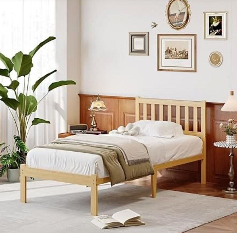 Twin FDLOGW 14 in High Solid Bamboo Wood Bed Frame with Headboard