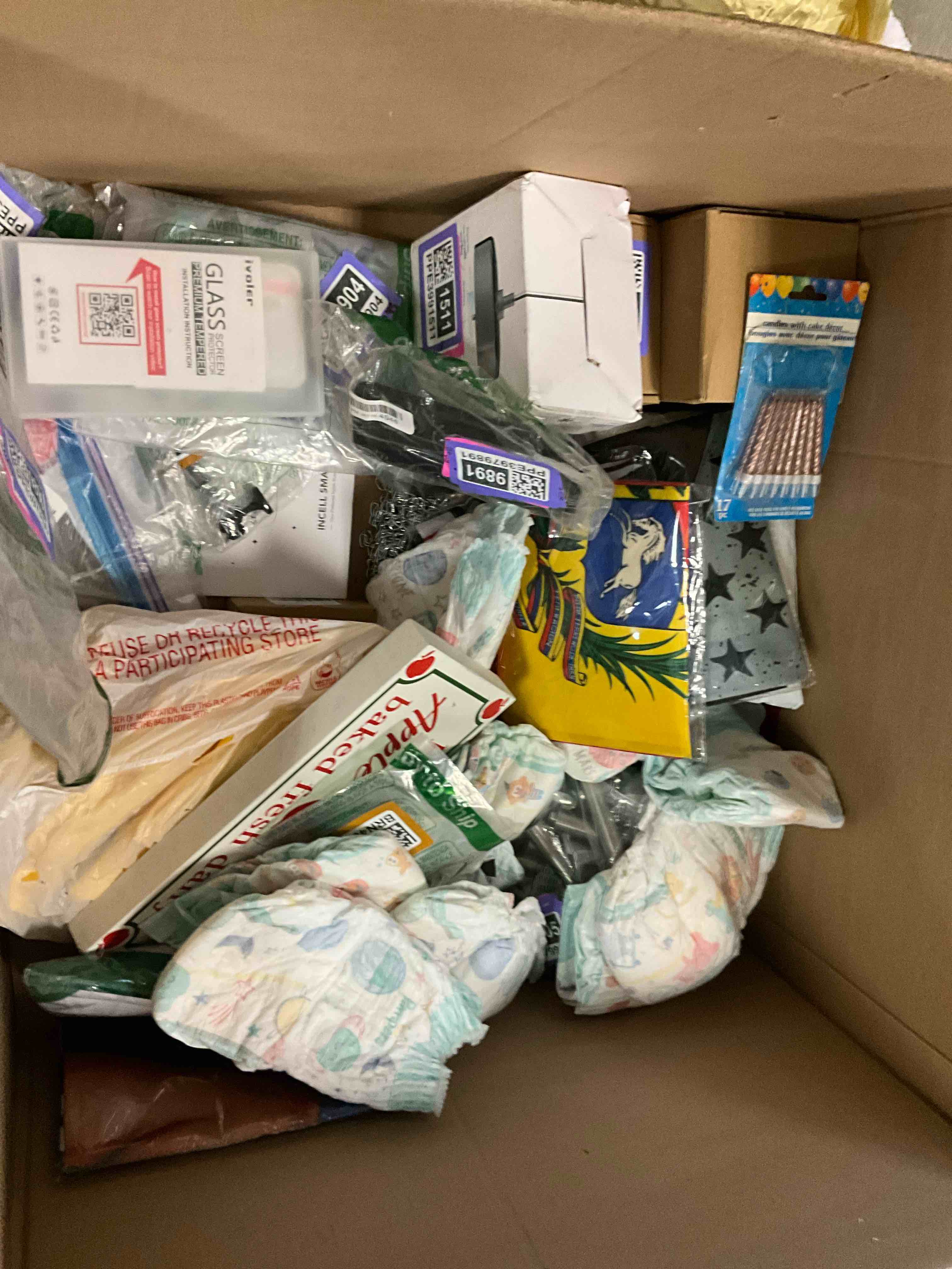 Box Lot Of Assorted Items (Controls, flags, Candles, Phone Case And Others, See Image)