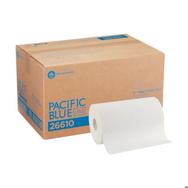 Pacific Blue Ultra Hardwound Paper Towels, 1 Ply, Continuous Roll Sheets, 400 ft, White, 6 PK