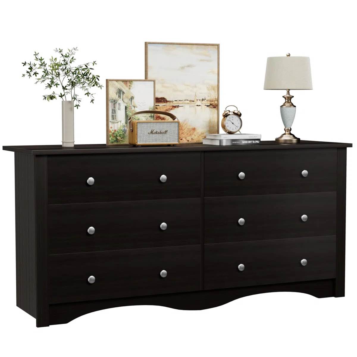 6 Drawer Double Dresser, Wide Wood Chest Of Drawers Storage Tower Storage for Living Room Bedroom