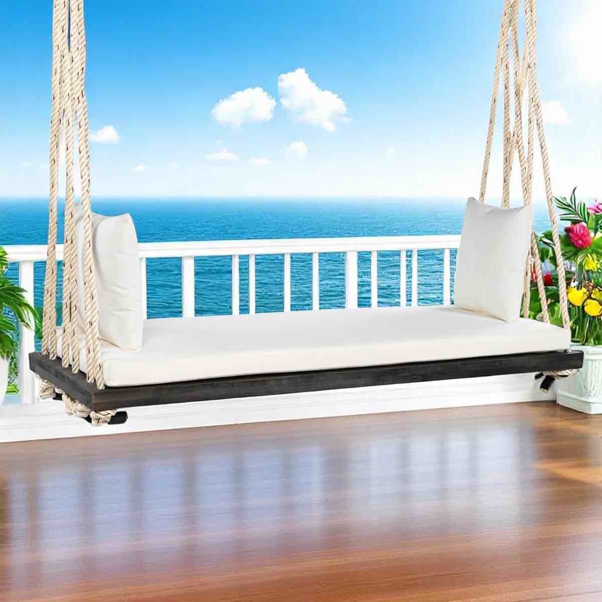 Acacia Wood Porch Swing With Cushion