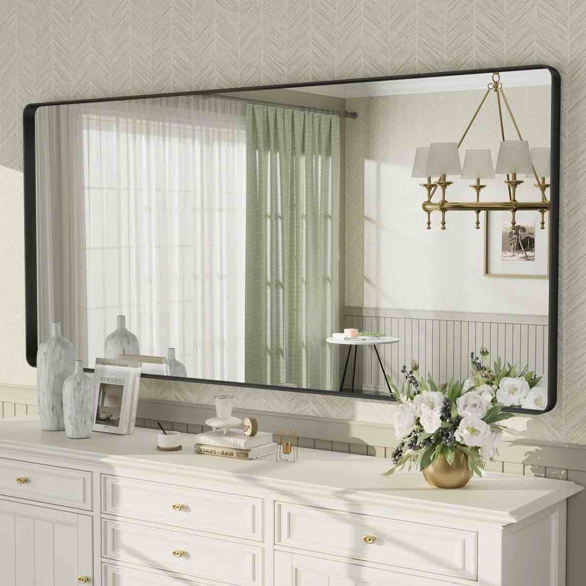 Aevar Tempered Glass and Aluminum Alloy Framed French Cleat Mounted Wall Mirror