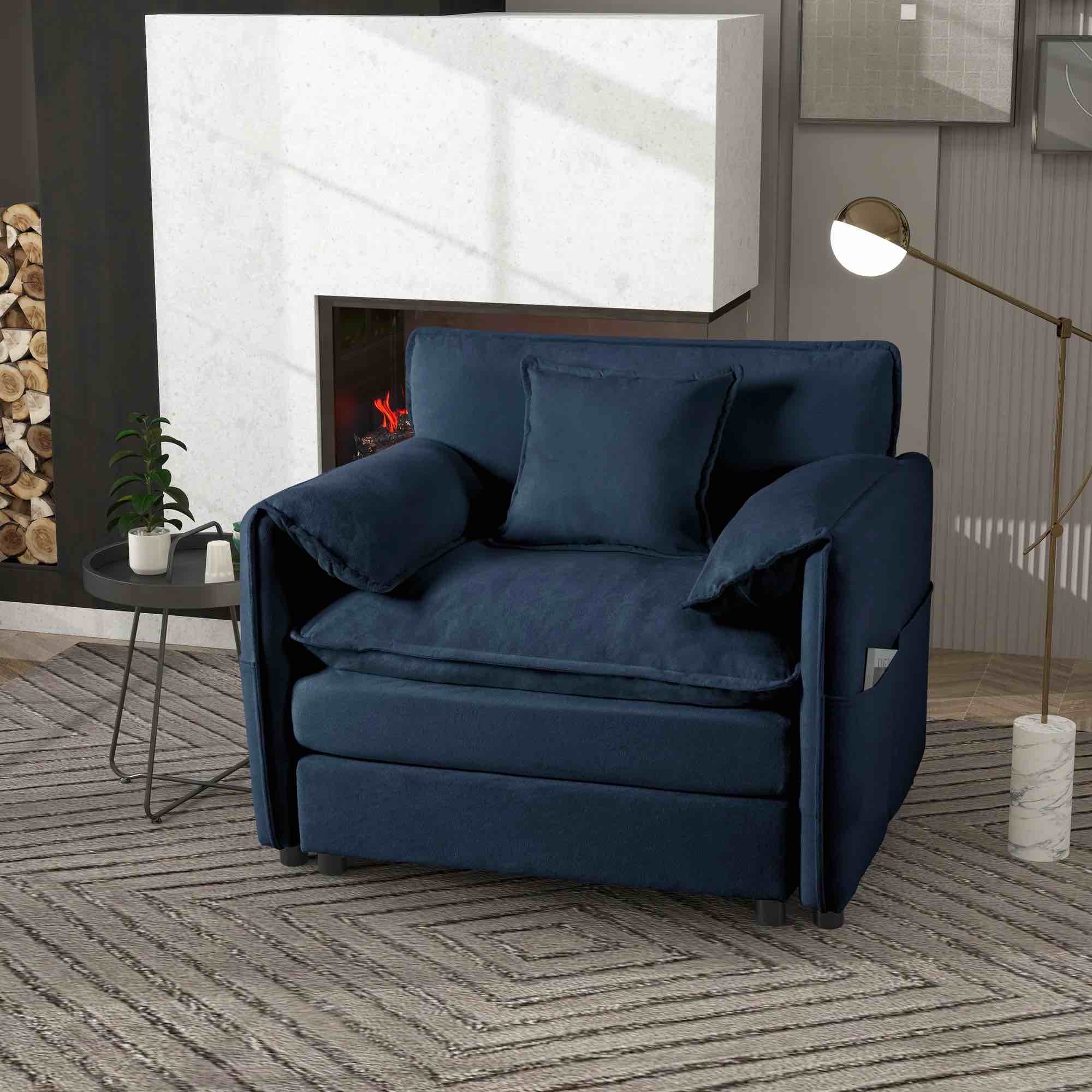 Oversized 41.73' Sofa Chair, Modern Upholstered Armchair with 1 Toss Pillow, Modular Sectional Sofa for Living Room, Deep Seat Reading Sofa for Bedroom Apartment, DIY Combination Chenille,Blue