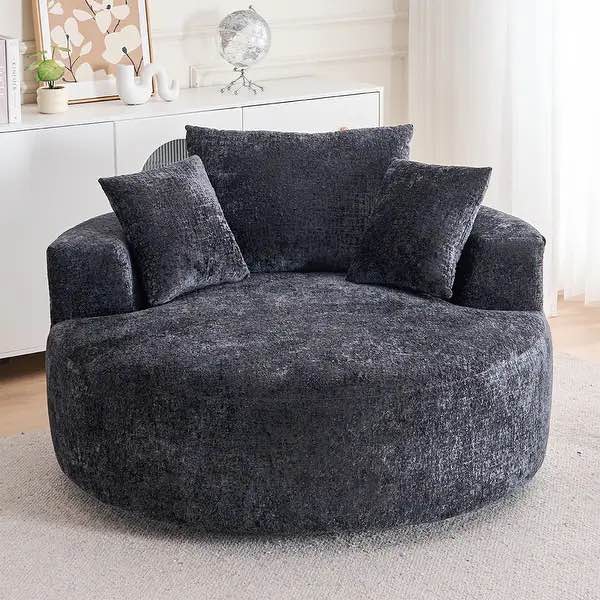 Round Accent Chair, 360 Swivel Chenille Barrel Chair, Fluffy Modern Sleeper for Living Room, Bedroom, Reading Room and Lounge