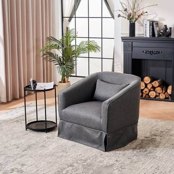 Gray Accent Chairs Dark with Metal Base Armchair and Ottoman Sets Sofa Chairs Living Room Swivel Reading Chairs