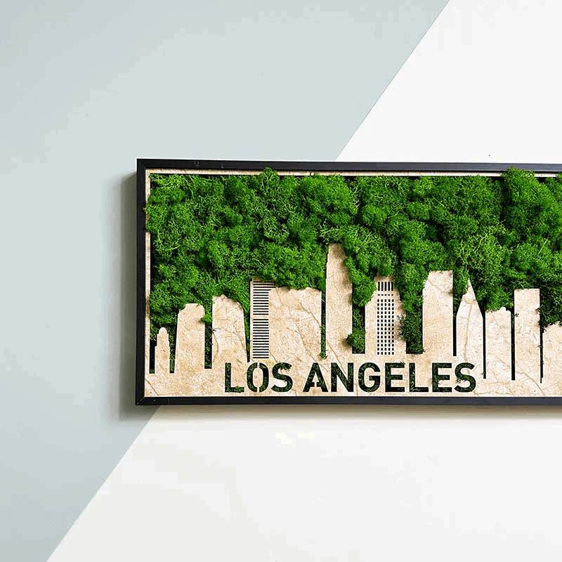 Legendary LA Los Angeles City Silhouette Moss Wall Art – Urban Nature in Harmony