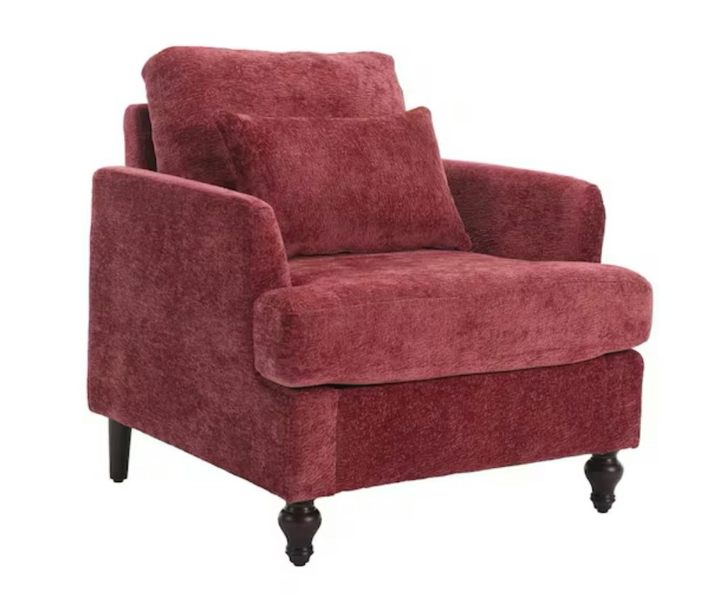 Modern Oversized Wine Red Chenille Wood Frame Upholstered Accent Armchair