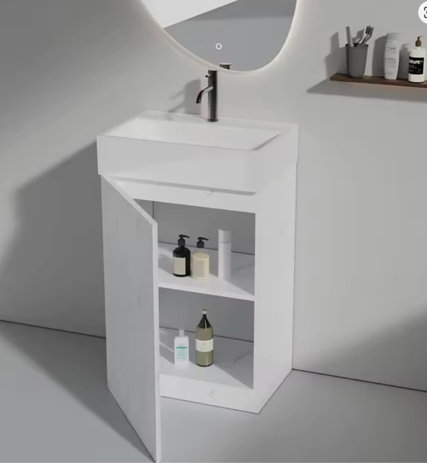 20" White Marble Finish Bathroom Vanity Without Sink, Freestanding Bath Cabinet for Modern Bath, KD Assembly