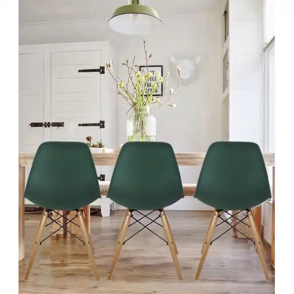 Fog Green Armless Side Dining Chair with Wood Legs-Set of 4