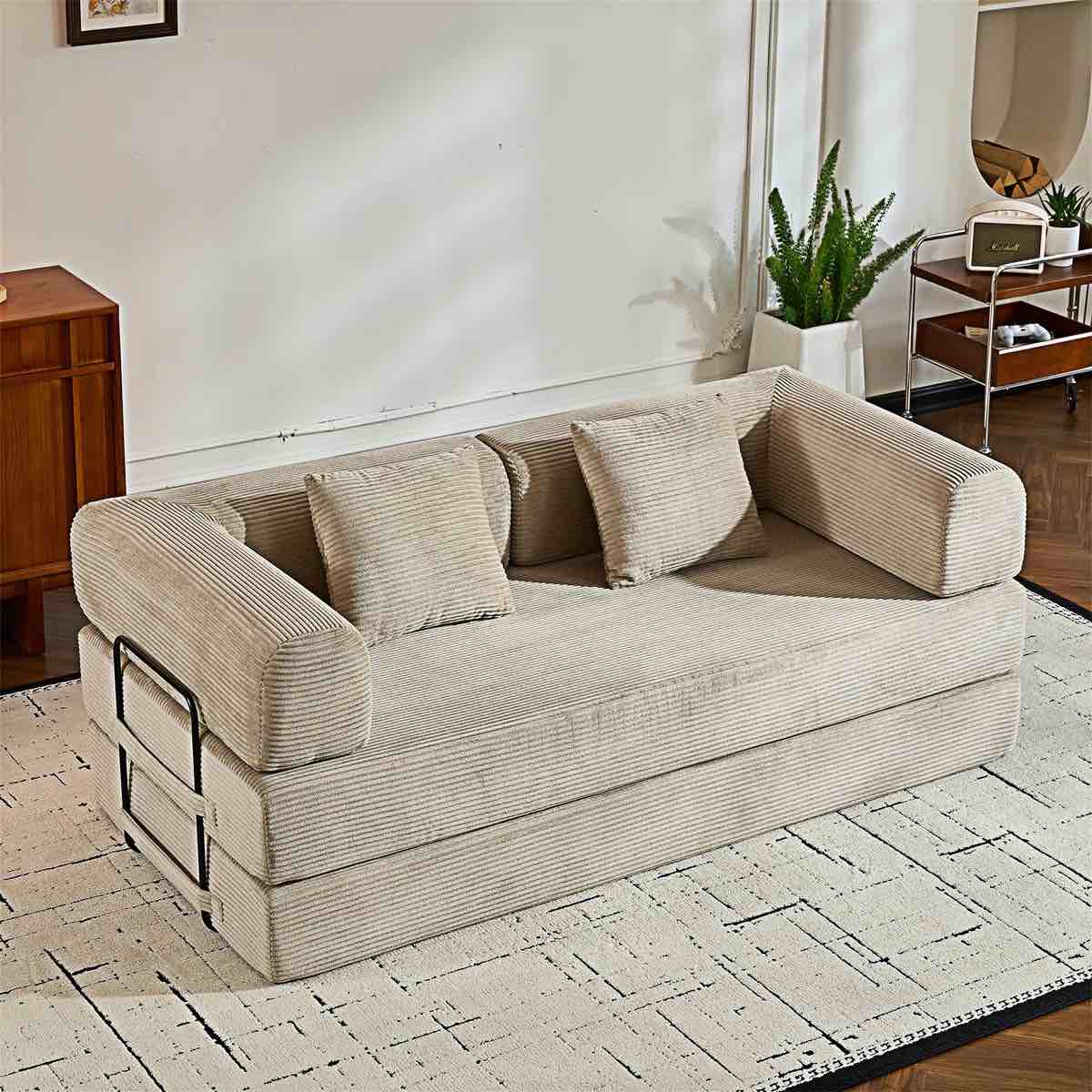 fold out modular sofa bed convertible floor sofa couch corduroy folding mattress lounge couch for livingroom bedroom office no assembly required with fixed-shape frame
