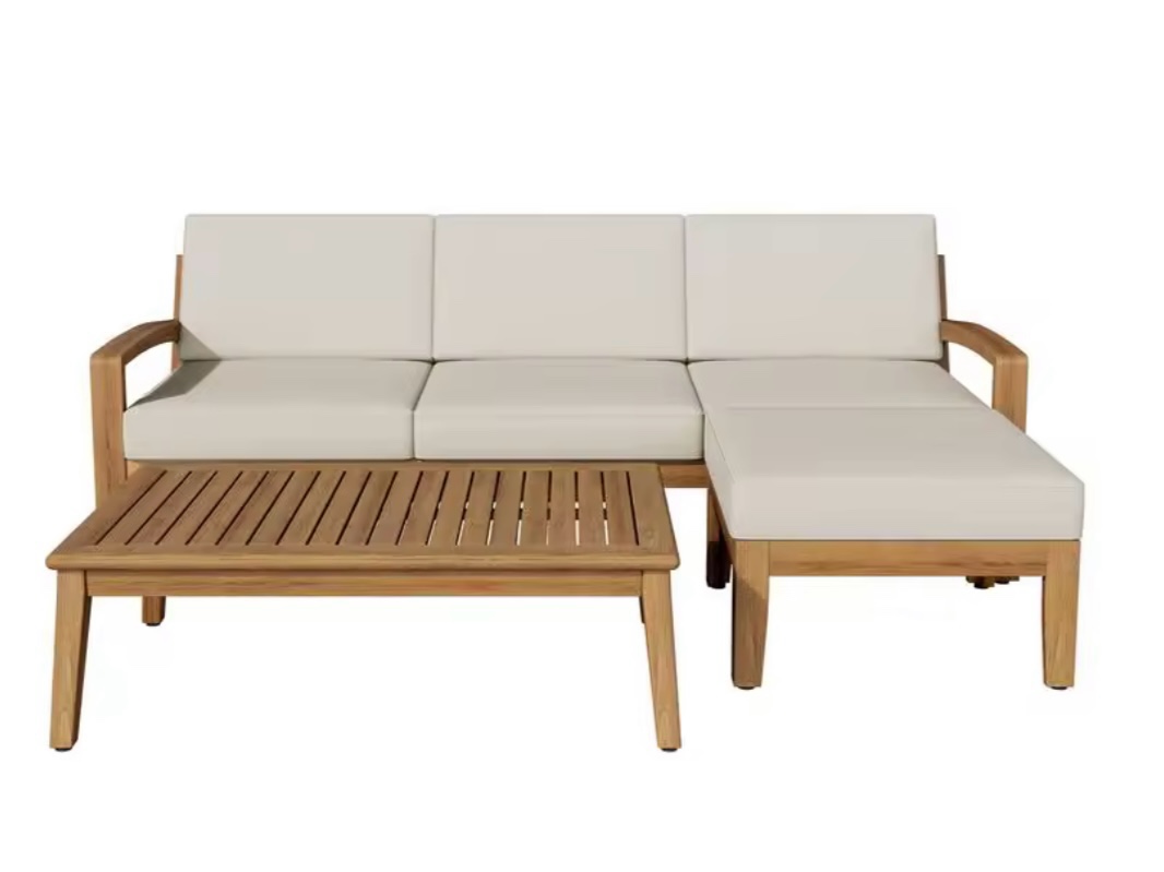 L-Shaped 3-Piece Acacia Sectional Patio Sofa Set for Outdoor Relaxation and Comfort