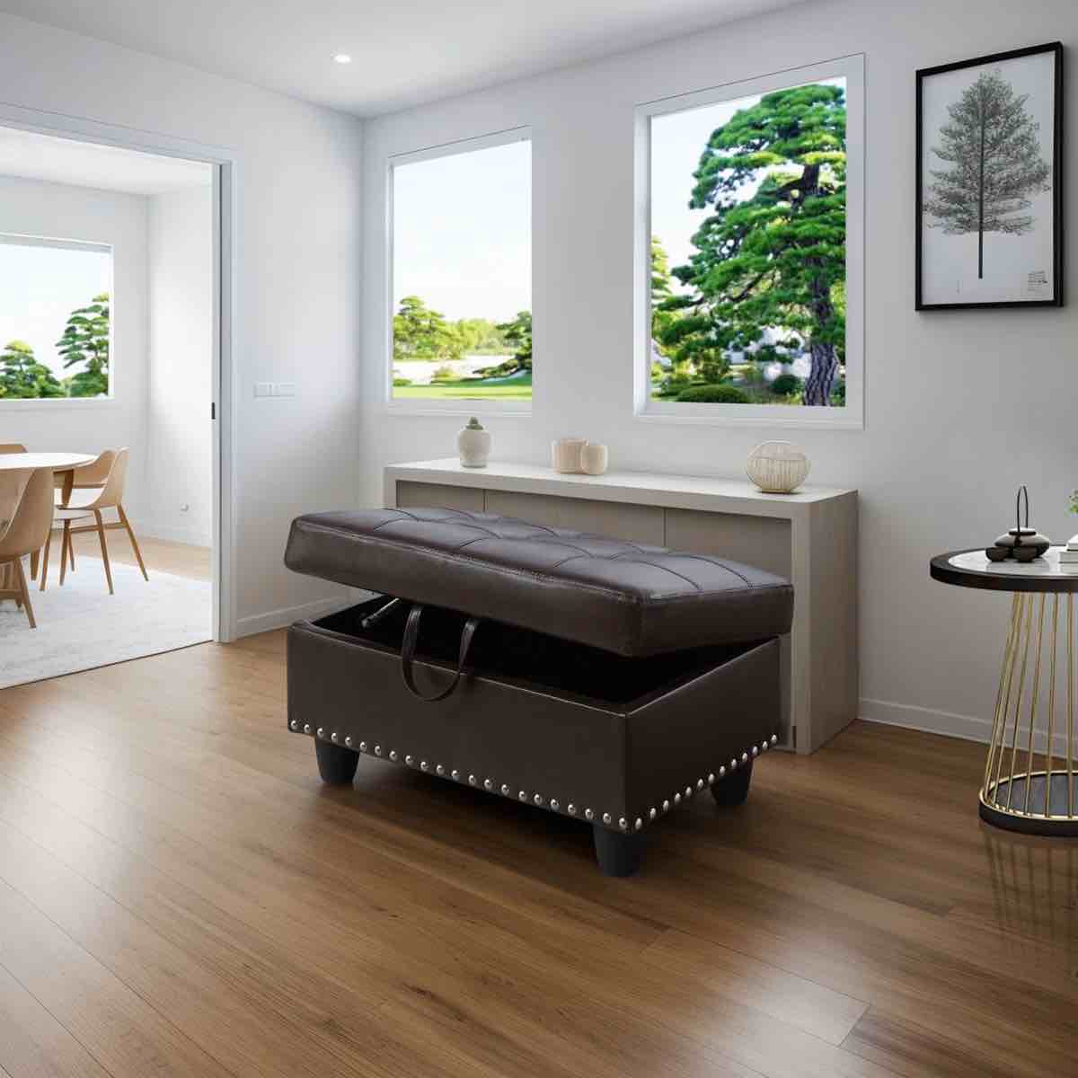 Faux Leather Storage Ottoman 