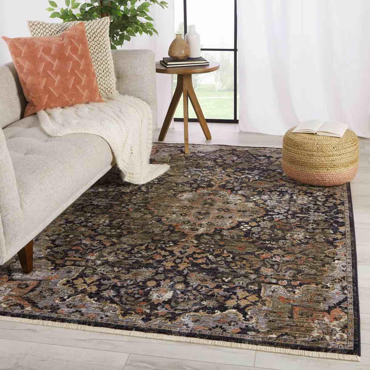 Finnuala Soft Power-Loomed Oriental Area Rug with Distressed Medallion