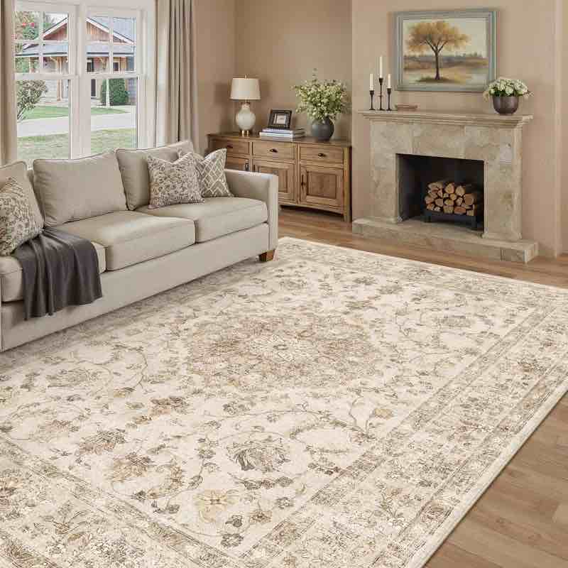 Gregorian Oriental Washable Area Rug With Non-Slip Backing