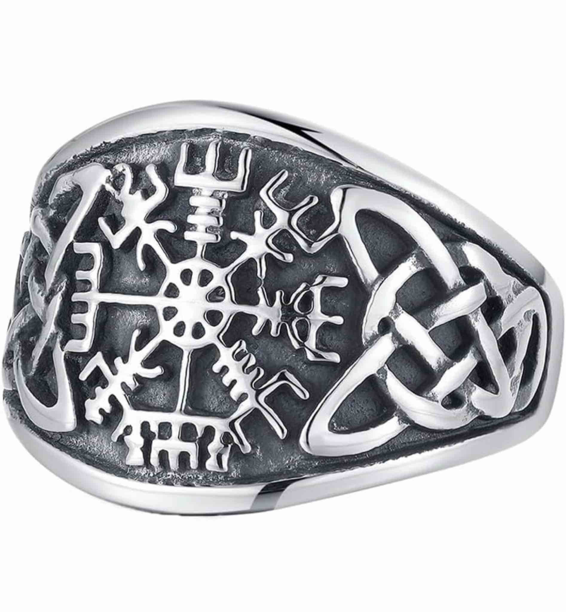 Mens Viking Celtic Knot Vegvisir Ring - Nordic Stainless Steel Pirate Compass Thumb Ring Size 10 - (5 Pack)