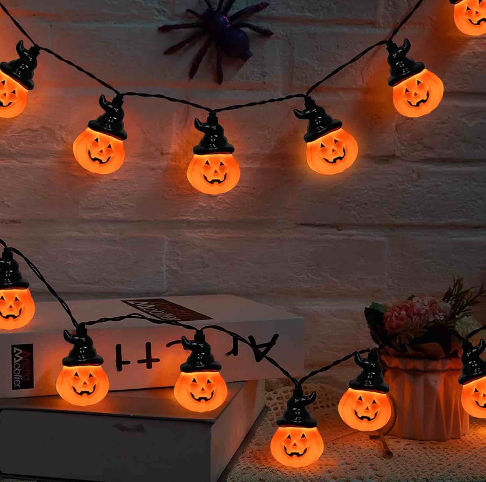 Illuminew Jack O Lantern Pumpkin With A Hat String Lights 16ft (Ombre)