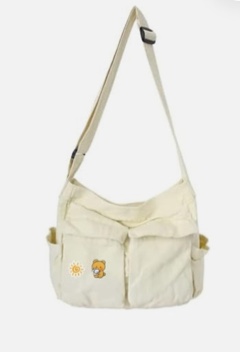 Canvas Messenger Bag Large Hobo Crossbody Bags with Multiple White