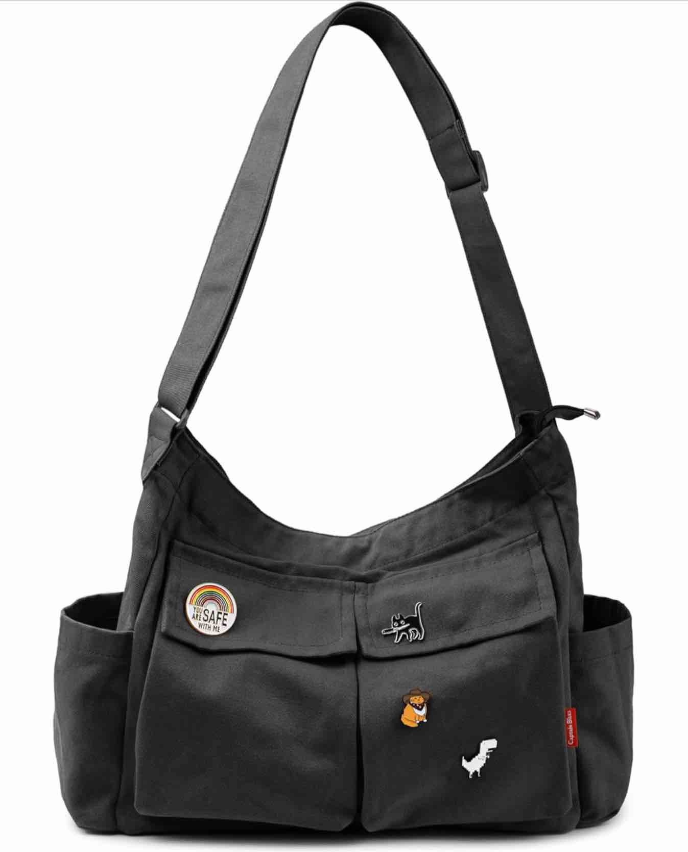 Captain Blues Canvas Hobo Crossbody Bag for Women & Men - Large Capacity Versatile Crossbody Tote Bag with Multiple Pockets, Adjustable Strap for Work, School, Travel, and Day Out, Black, Black