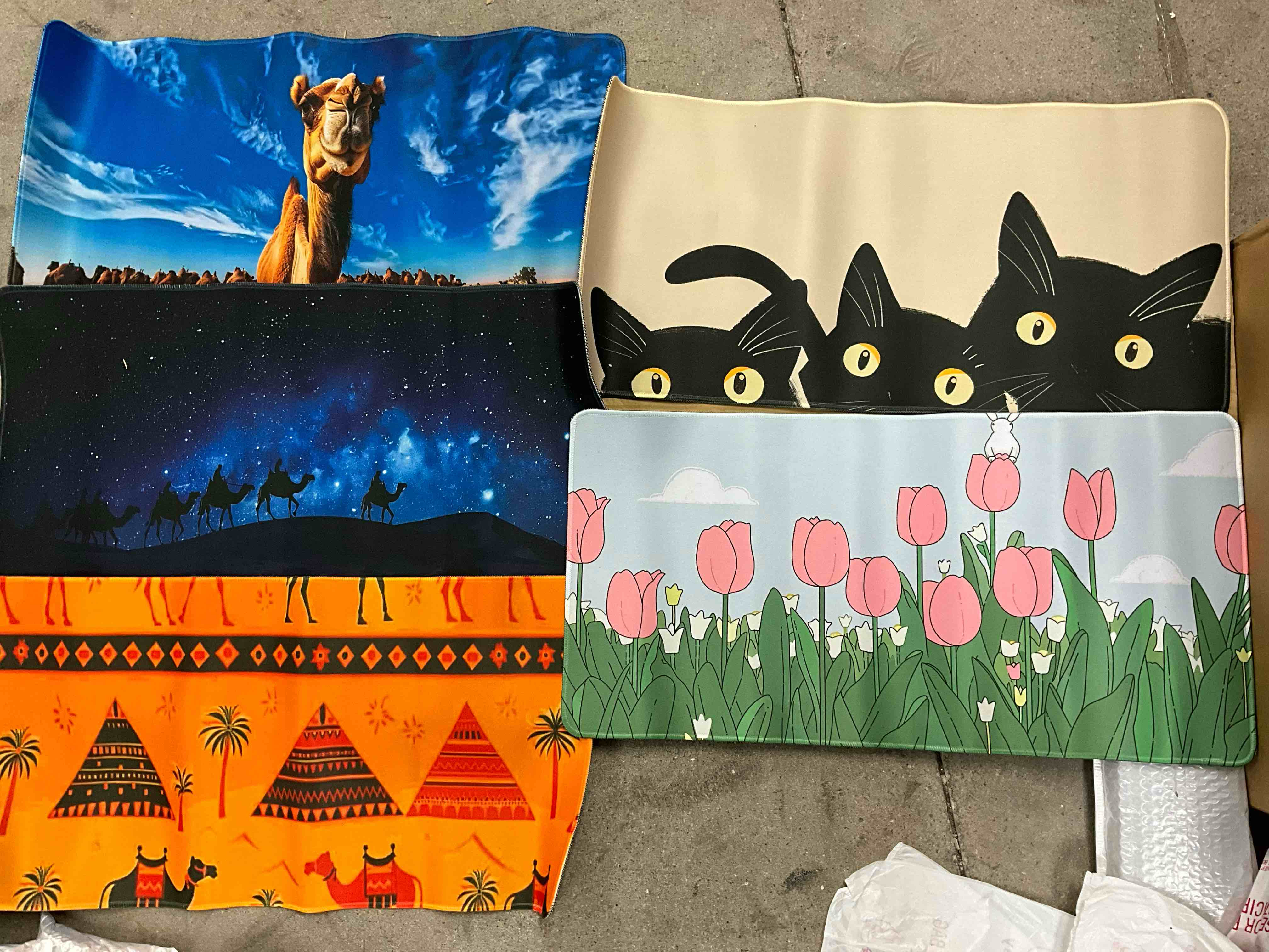 Assorted 5 Pack Large Mouse Pad (Size Around 11” x 22”)