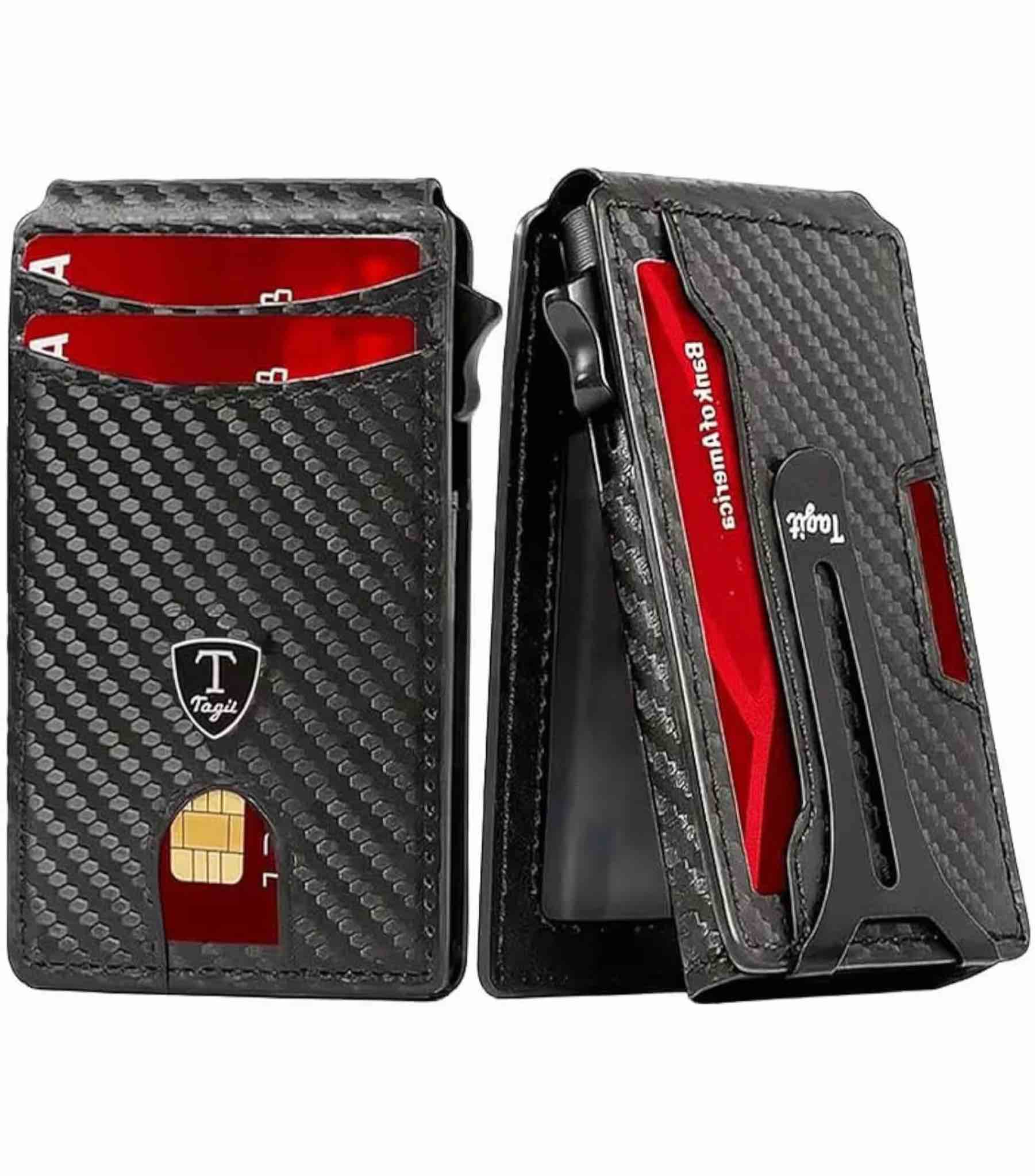 RFID Blocking Slim Wallet for Men – Bifold Pop Up Card Holder with Money Clip & ID Window, Minimalist Aluminum Leather Wallet, Holds 9-13 Cards, Compact Front Pocket, Everyday Wallet Gift for him