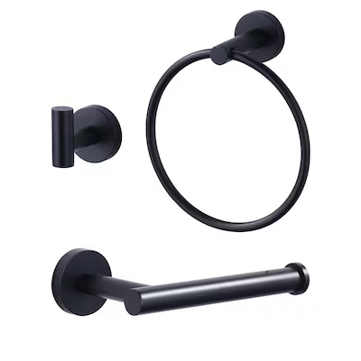 3 -Piece Matte Black Decorative Bathroom Hardware Set Toilet Paper Holder, Towel Ring 