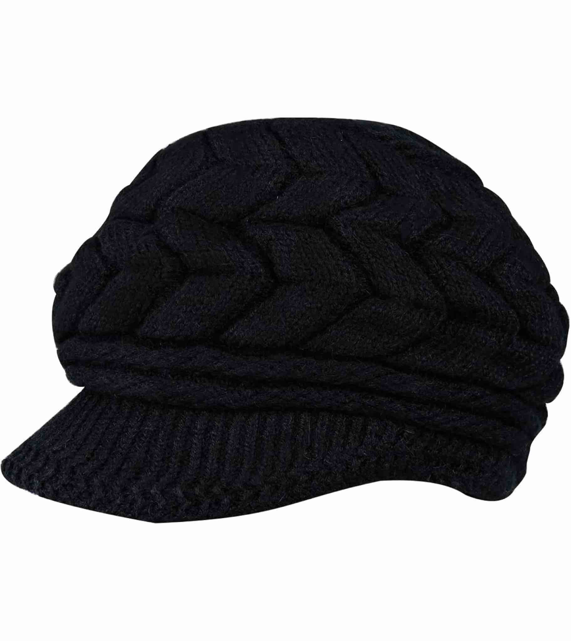 Winter Knit Hat for Women, Slouchy Beanies Cap with Brim,  2 pcs .Warm Fleece Lined Women Thick Hat