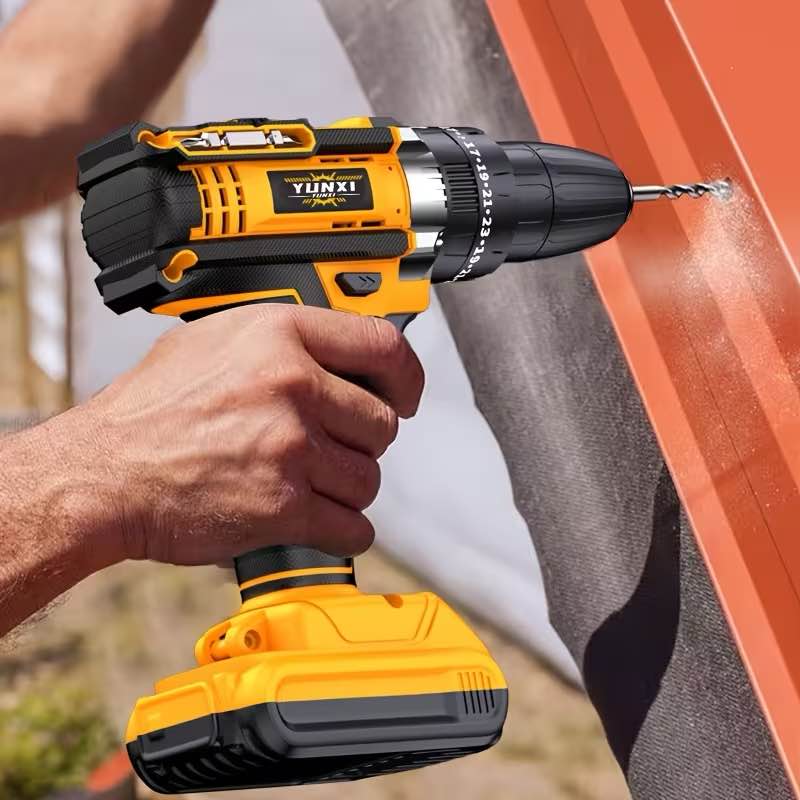 21V Cordless Drill Set - Impact Drill Screwdriver With Work Light - Adjustable Speed - Equipped With 2 2000mAh Batteries And Quick Charger - Complete Set Of Drilling Tools And Storage Box