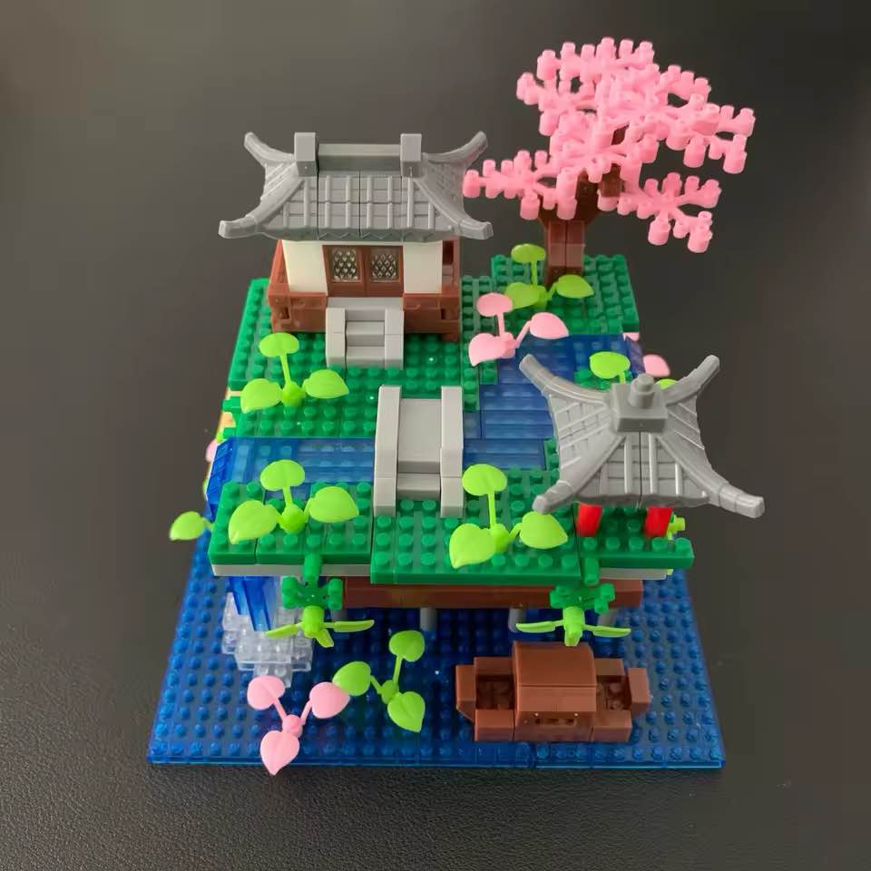 Waterfall Japanese House Sakura Tree Floating Island