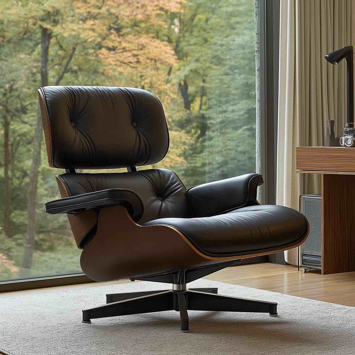 Leather Chaise Lounge Chair 360° Swivel Accent Chair For Living Room