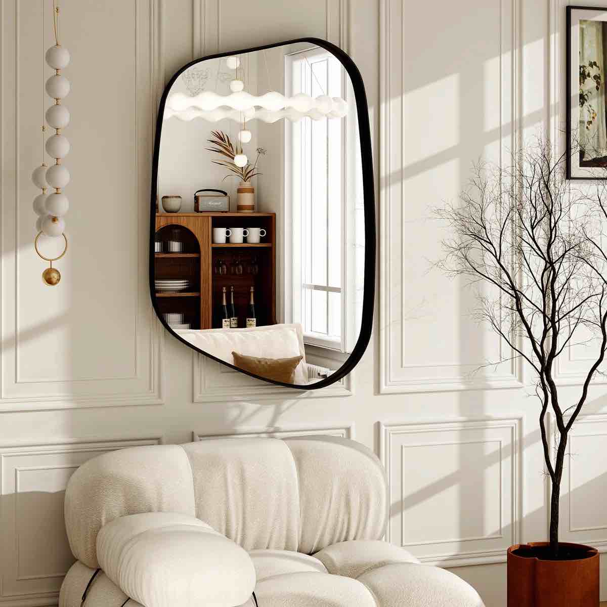 Aluminum Asymmetrical Wall Mirror With Deep Frame Bathroom Mirror Home Decor