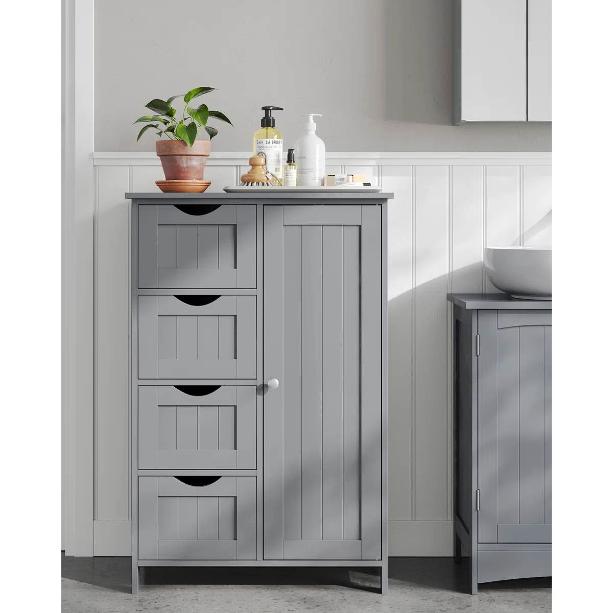Manhattan Floor Storage Cabinet, Cabinet Freestanding, with 4 Drawers, Adjustable Shelf