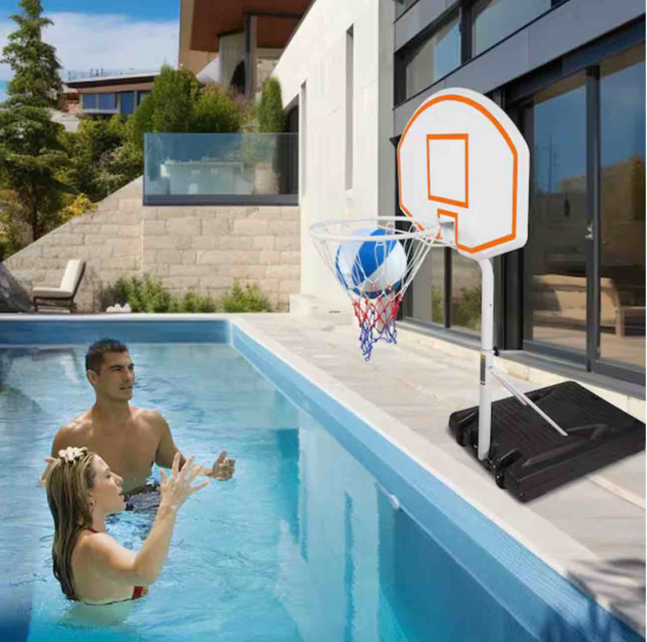 Height Adjustable 3.1 ft. to 4.7 ft. Outdoor Sports Equipment Portable Poolside Basketball with 36 in. Backboard, Orange