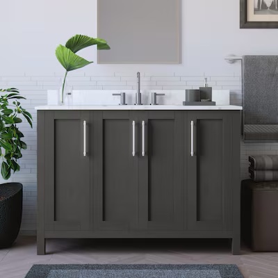 Sebastion 48-in Gray Under Mount Single Sink Bathroom Vanity with White Carrera Engineered Stone Top