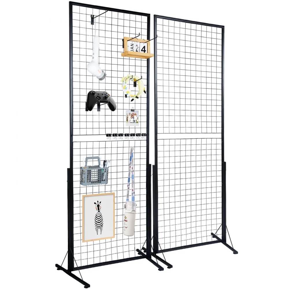VEVOR 2' x 5.6' Grid Wall Panels Tower, 2 Packs Wire Gridwall Display Racks with T-Base Floorstanding, Double Side Gridwall Panels for Art Craft Shows, Retail Display