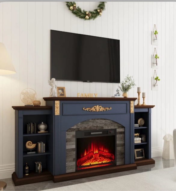 72" Farmhouse Electric Fireplace  Colored coffee