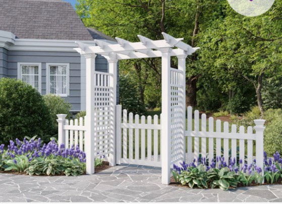 156'' W x 32'' D Polyvinyl Chloride (PVC) Arbor with Gate in White