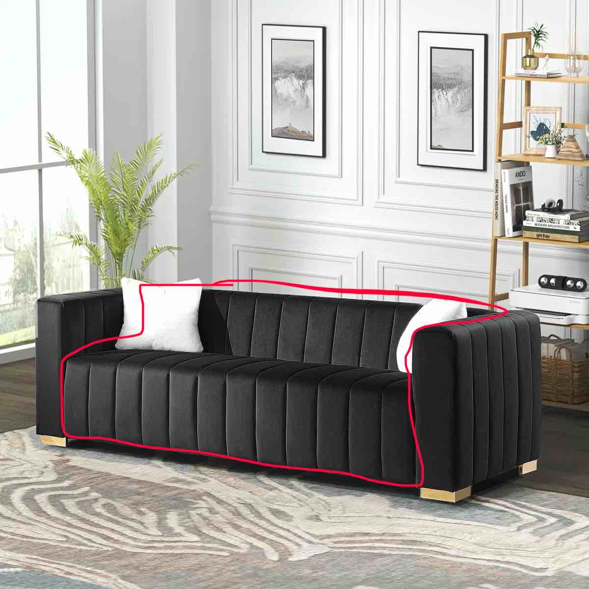 Clifford 87.01" Velvet Sofa Black 