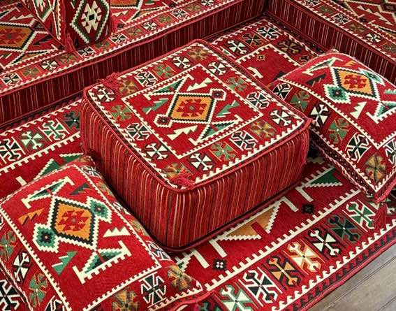 Chic Ottoman Pouf Bright Red With Patter 1 Pc, (24”x24”x8”)