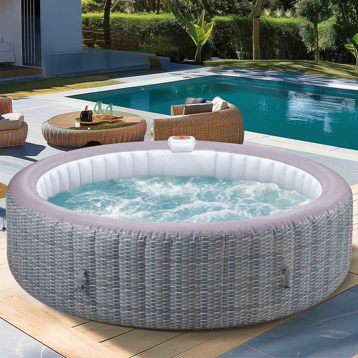 82'' Round Portable Inflatable Hot Tub W/Heating & Filters,6 Person Portable Hot Tub For Home Spa